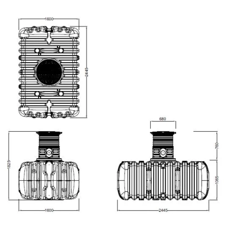Zbiornik na deszczówkę FLAT M 3000 l - wymiary