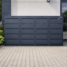 KUBA hybrydowa 1×240 l + 3×120 l – zabudowa na cztery kosze przy domu