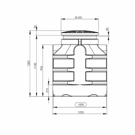 Obudowa studni głębinowej REGI 1000 PREMIUM 1200 mm - wymiary