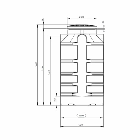 Obudowa studni głębinowej REGI 1000 PREMIUM 1860 mm - wymiary