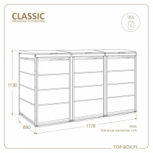 Wymiary TOP BOX CLASSIC 3x120 l – 1776 x 680 x 1130 mm