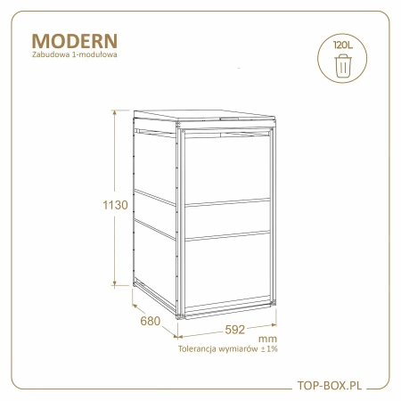 Wymiary zabudowy TOP BOX MODERN na 1 pojemnik 120 l