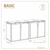Wymiary zabudowy TOP BOX BASIC 4 × 240 l – szerokość 2650 mm, głębokość 800 mm, wysokość 1160 mm