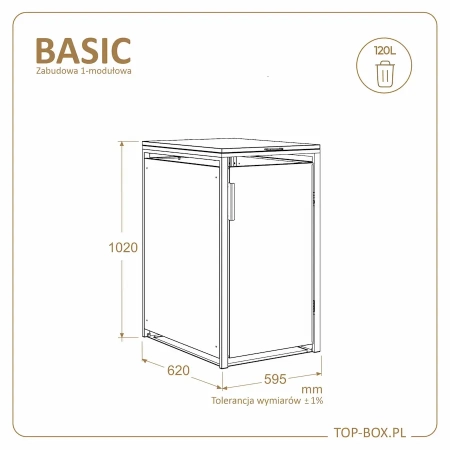 TOP BOX BASIC 120L – wymiary zabudowy na kosz 120 l