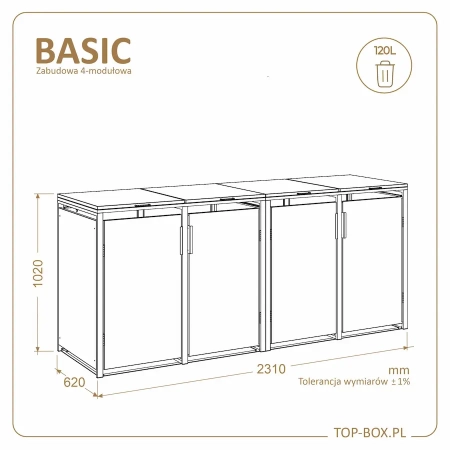 TOP BOX BASIC 4 × 120 l – wymiary zabudowy śmietnikowej