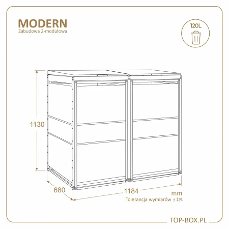 Wymiary TOP BOX MODERN 2×120 l – 1184×680×1130 mm