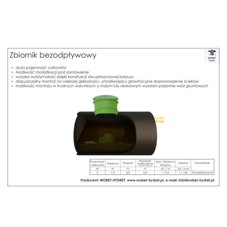 Karta techniaczna - Zbiornik bezodpływowy 2 m³ HDPE Z