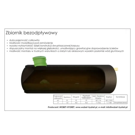 Zbiornik bezodpływowy dwupłaszczowy 7m³ z HDPE - karta techniczna