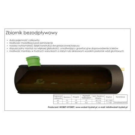 Zbiornik na szambo dwupłaszczowy 8 m³ HDPE - karta