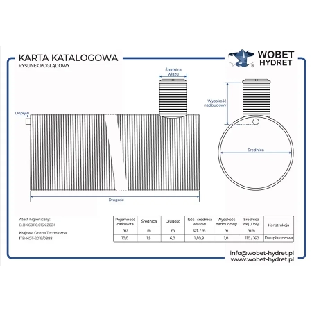 Wzmacniane szambo dwupłaszczowe 10 m³ HDPE Z - karta techniczna